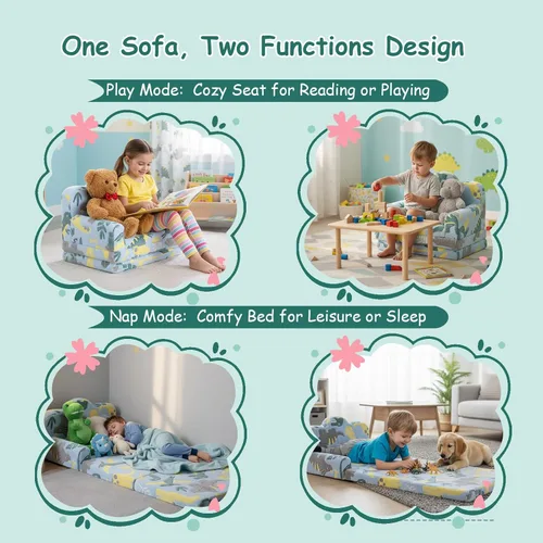Vista 4 de Tiita Sofá para niños, sofá suave 2 en 1 plegable, cómodo como una nube, silla de lectura para niños pequeños con asa de transporte, funda lavable