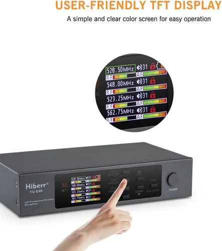 Vista 4 de Sistema de micrófono inalámbrico, 4 canales ajustables UHF micrófono inalámbrico auriculares de metal Shell Vocal micrófono inalámbrico solapa