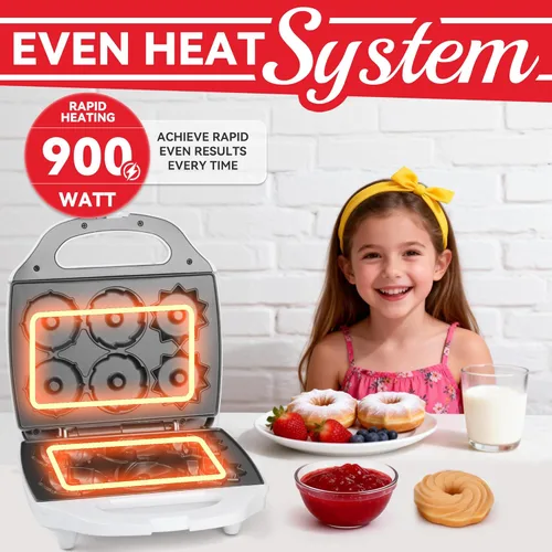 Vista 2 de SugarWhisk Máquina para Hacer Mini Donas, Mini Molde Eléctrico para Pasteles Bundt, Hornea 6 Donas Bundt con 3 Formas, Excelente para Desayuno