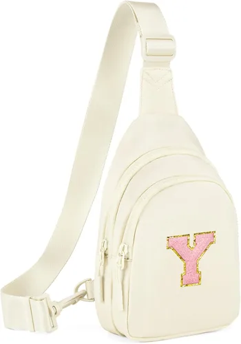 Vista 44 de Viverte Pequeña bolsa con inicial para niñas y mujeres, bonita cangurera cruzada de regalo
