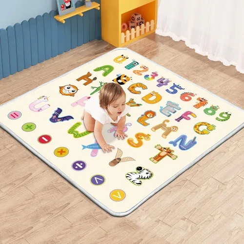 Tapete de juego para bebé, tapete de espuma de 1 pulgada de grosor de 47 x 47 pulgadas, impermeable y antideslizante para jugar al bebé en el suelo,