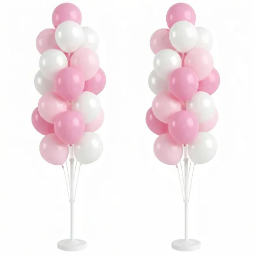 Vista 9 de Juego de 2 columnas de globos con globos de confeti incluidos, con base y poste, decoración de fondo de torre de globos para bodas, baby shower