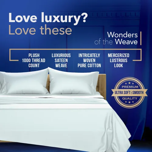 Vista 3 de TEXAS LINEN CO. Juego de sábanas 100% de algodón egipcio tamaño King, sábanas de 1000 hilos de algodón de 4 piezas para cama King, sábanas de hotel