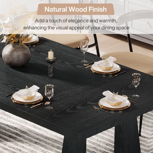 Vista 9 de Tribesigns Mesa de comedor grande para 6-8 personas, mesa de cocina moderna de 70.9 pulgadas para cena con patas de madera negra, mesa de comedor