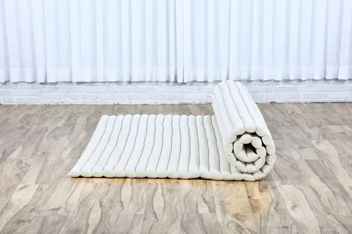 Vista 250 de Leewadee colchón tailandés enrollable para cama de invitados, tapete de yoga, para masaje tailandés, ecológico, orgánico y natural.