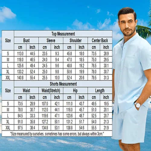 Vista 5 de Ekouaer Men's Linen Set Pajamas Set Button Down Short Sleeve Casual 2 Piece Beach Shorts and Shirt Loungewear Sets