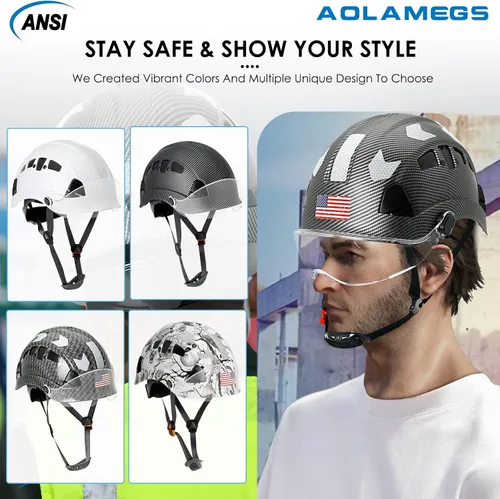 Vista 8 de Aolamegs Casco duro de construcción con visera ANSI Z89.1 OSHA aprobado por la OSHA con correa para la barbilla, casco de seguridad ventilado