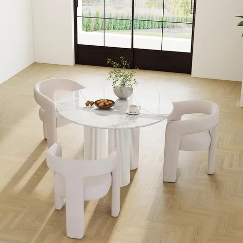 Vista 26 de RIVOVA Silla de comedor moderna de barril, silla lateral acolchada en lino con brazos cómoda para tocador, silla para comedor, sala de estar