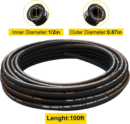 Vista 8 de Manguera hidráulica flexible - 1/2" x 100 pies, 4000 PSI, goma con 2 trenza de alambre, -20C a 140C