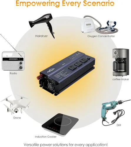 Vista 5 de Inversor de Onda Sinusoidal Pura de 1000W de 12V DC a 120V AC, Inversor de Corriente para Automóvil de 1000 Vatios 12 Voltios para Hogar, Camping