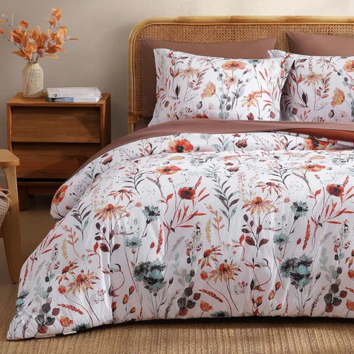 Vista 10 de CASAAGUSTO - Juego de edredón de 5 piezas, diseño floral verde, juego de ropa de cama en una bolsa, con edredón botánico con mariposas, sábanas