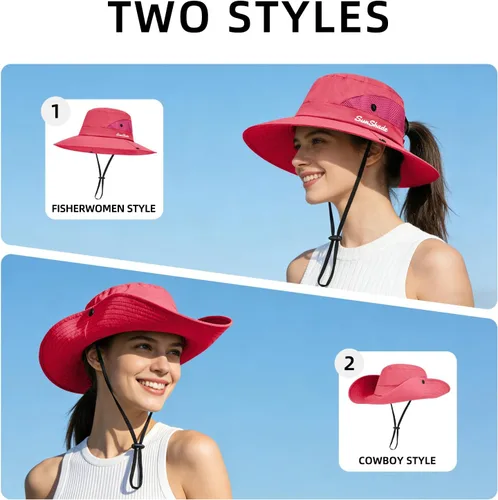 Vista 41 de Rosoz Sombreros de cola de caballo para mujer, protección UV, ala ancha 1 paquete-negro