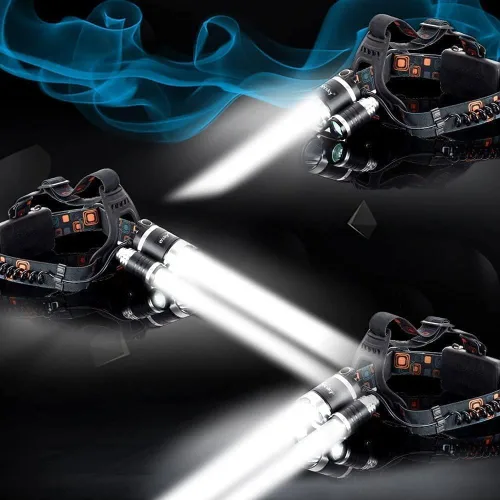 Vista 2 de Mollo Linterna frontal recargable de 20000 lúmenes, lámpara de cabeza ultra brillante, luz de seguridad para faros delanteros con zoom, impermeable