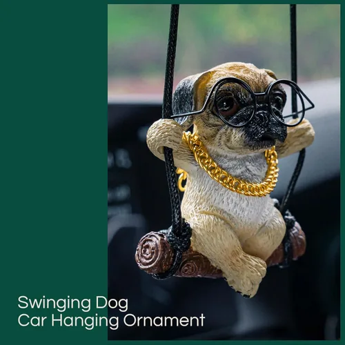 Vista 4 de Floruit Accesorios para colgar en el espejo del auto con diseño de pug, lindos accesorios para el espejo retrovisor que se balancea para hombres