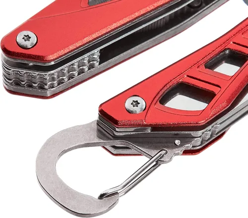 Vista 4 de Yaxa Basics Multiherramienta de acero inoxidable 8 en 1 con seguro de bloqueo y funda de nailon, rojo