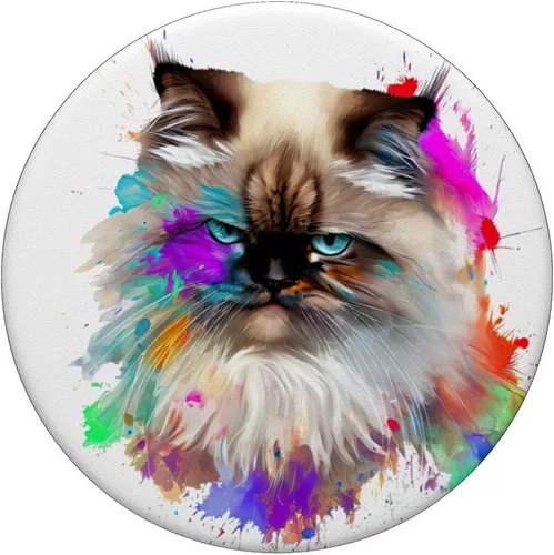 Vista 3 de Himalayan cat Colorful Splashes Paint Abstract Art Cat PopSockets Standard PopGrip