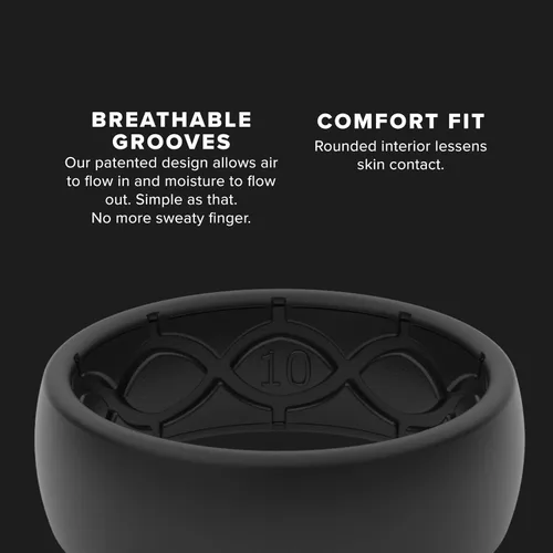 Vista 4 de Groove Life - Anillo de boda de goma transpirable para hombres, de silicona sólida, gran cobertura, diseño único, anillo de ajuste cómodo