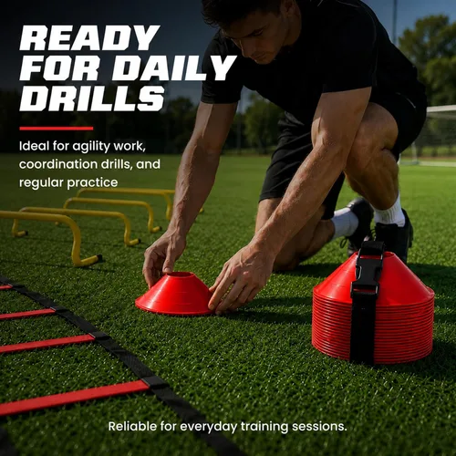 Vista 6 de American Challenge Conos de disco grandes (6 conos) Oversized Agility Training Cones with Carry Strap - Great Football, Basketball & Practice