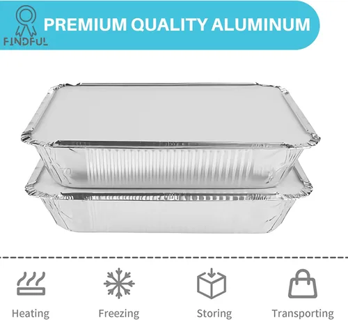 Vista 3 de Sartenes de aluminio con tapas (paquete de 50 unidades, 8.5 x 6 pulgadas), recipientes de alimentos de aluminio de 2.25 libras con tapas, 50