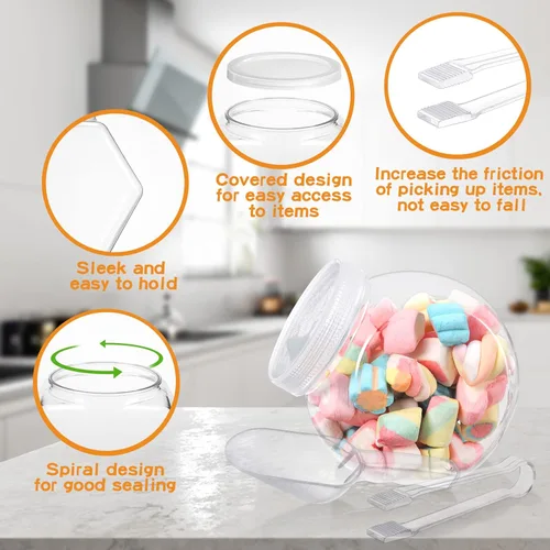 Vista 3 de Sunnyray 2 juegos de tarros de plástico para dulces de 51 onzas para bufé de dulces con tapas, tarros de barra transparente con cucharas y pinzas