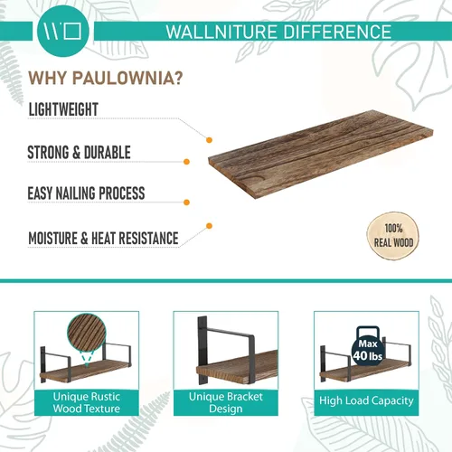 Vista 7 de Wallniture Toledo - Estantes flotantes para decoración de sala de estar, juego de 3 estanterías flotantes, estantes de pared de madera rústica