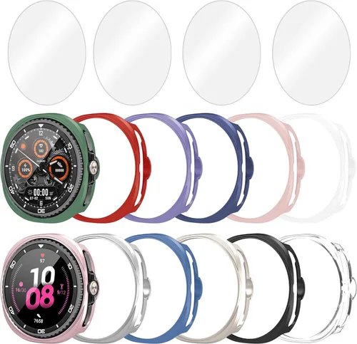 Vista 10 de Paquete de 12+4 fundas para Samsung Galaxy Watch 5 Pro de 1.772 in con protector de pantalla de vidrio templado, resistente al agua, resistente a