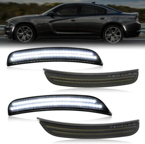 Vista 3 de Luces de marcador lateral LED blancas compatibles con Dodge Charger 2015 2016 2017 2018 2019 2020 2021, faros delanteros y traseros, lámparas