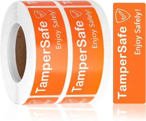 Vista 8 de 500 etiquetas a prueba de manipulaciones, 1 calcomanías de entrega de alimentos de 3 pulgadas, rollo de cinta a prueba de templos, sellos seguros a
