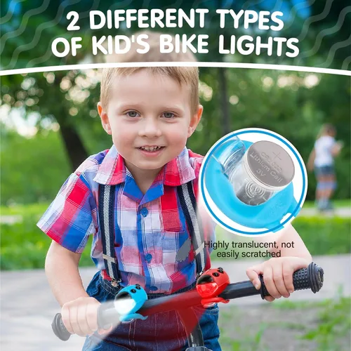 Vista 4 de Paquete de 2 luces de bicicleta para niños, para scooter, impermeable con 3 modos de luz para patineta infantil o bicicleta