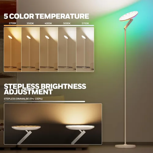 Vista 4 de Honeywell Lámpara de pie LED de 3000 LM, lámparas de pie Torchiere con control remoto, F2 Sunturalux™ 40W Luz de lectura para el cuidado