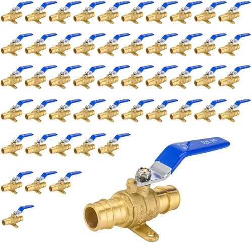 Vista 20 de Válvula de bola azul, válvula de cierre Pex A de 1/2 pulgada con oreja, válvula de bola de cierre Pex de puerto completo de latón para agua, aire