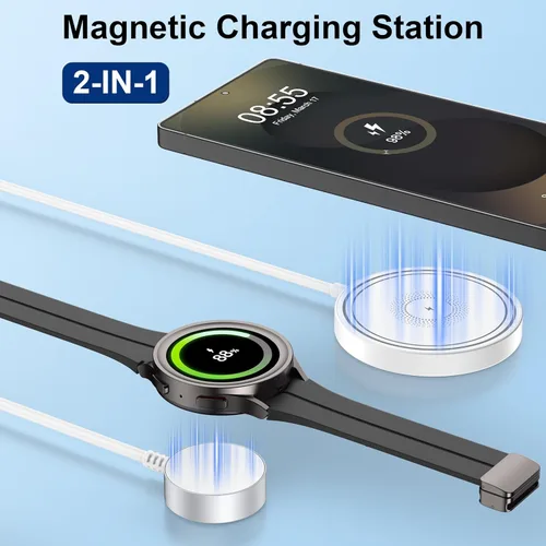 Vista 2 de Cargador magnético Samsung Cargador inalámbrico de teléfono rápido almohadilla de carga para Android Samsung Galaxy S25 Ultra S24 S23 S22, 2 en 1