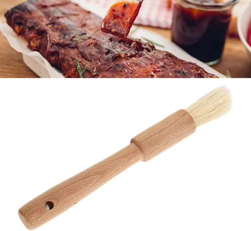 Vista 7 de Cepillo de repostería para hornear brocha con mango de crin y madera dura, cepillo de aceite culinario para barbacoa, crema, parrilla, salsa