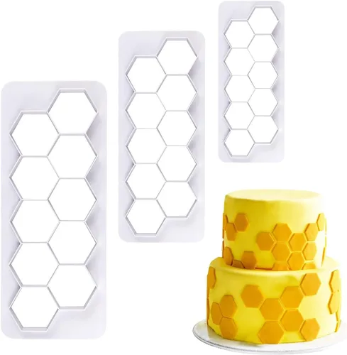 Mity rain Cortador de galletas hexagonales, multicortador geométrico, cortador de fondant de pastel de fútbol, 3 tamaños, cortadores de galletas