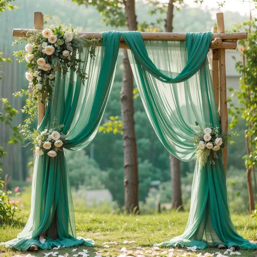 Vista 33 de Tela drapeada para arco de boda, 1 panel de 18 pies, cortina de telón de fondo transparente azul bebé, cortina de gasa para boda, arco, ceremonia