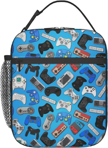Vista 15 de Bolsa de almuerzo con joystick de juego verde, bolsa de almuerzo aislada, contenedor de comida para escuela, trabajo, picnic, viajes