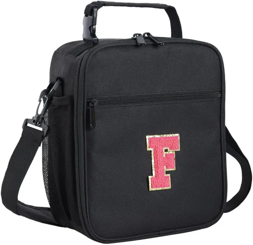 Vista 81 de ELEFOCUS Lonchera aislada con inicial para mujeres y hombres, bolsa de almuerzo personalizada con monograma con correa de hombro ajustable