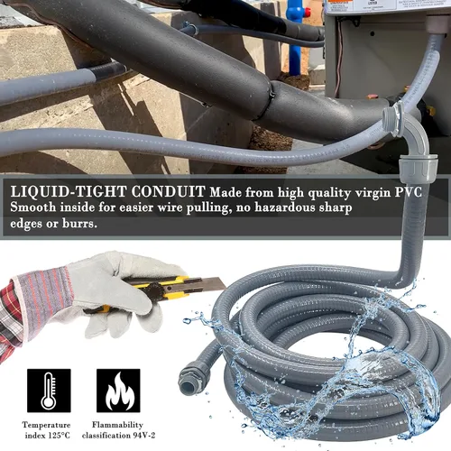 Vista 6 de Conducto hermético a líquidos, kit de conducto eléctrico flexible no metálico de 1/2 pulgada y 25 pies, con 4 conectores de conducto rectos y 3