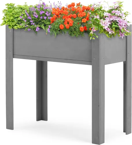Vista 15 de Cama de Jardín Elevada con Patas de 31x16x31 pulgadas, Maceta de Madera para Plantas de Exterior, Flores, Frutas, Vegetales y Hierbas