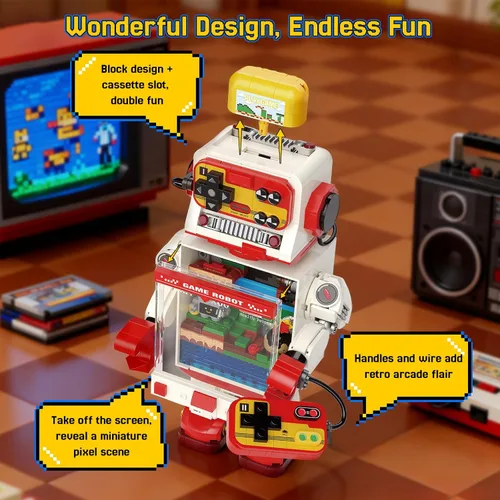 Vista 5 de Fantastic Idea Game Robot Juego de bloques de construcción, juguetes de construcción de consola de juegos retro, colección y exhibición