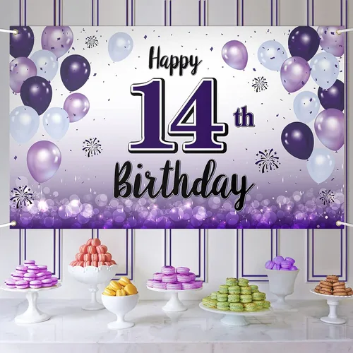 Vista 31 de Decoraciones de feliz cumpleaños número 10, cartel grande de globo morado para cumpleaños número 10, suministros para fiesta de cumpleaños de 10