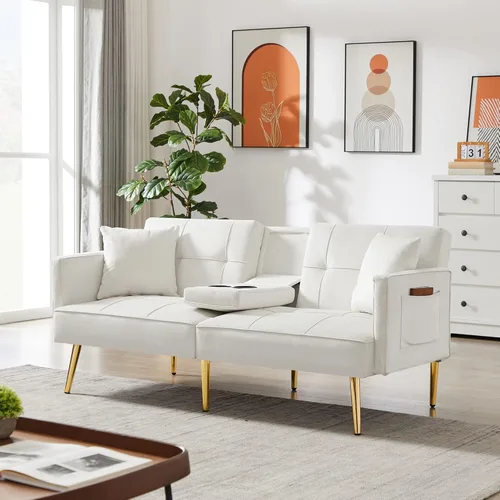 Sofá cama, sofás cama y sofás con 2 tazas – Sofá reclinable convertible de 69 pulgadas, moderno sofá futón ajustable de terciopelo, sofás, cama para