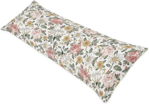 Vista 8 de Sweet Jojo Designs Funda de almohada corporal con diseño floral de acuarela gris (almohada no incluida), rosa rubor, gris y blanco, estilo Shabby