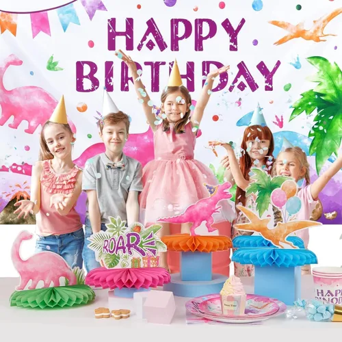 Vista 9 de WERNNSAI 9 piezas de centro de mesa de nido de abeja para fiesta de dinosaurio, decoración de fiesta de cumpleaños de dinosaurio para niñas y niños