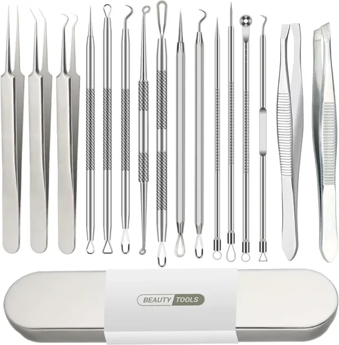 Kit de herramientas de 16 piezas, herramientas para eliminar puntos negros, extractor de comedones, kit de eliminación de acné y quiste de