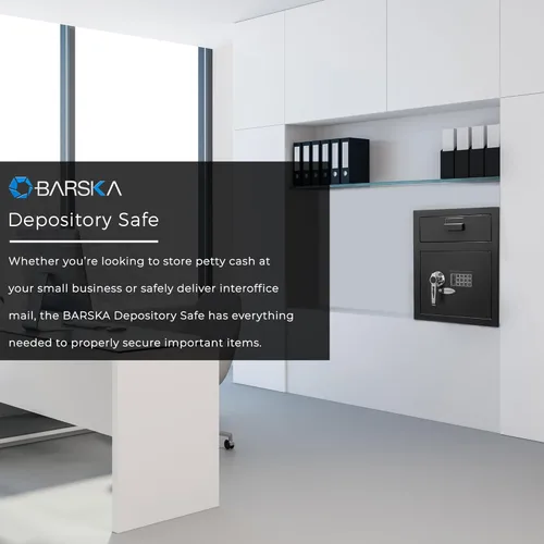 Vista 3 de Barska Caja fuerte digital con ranura para caída, caja de seguridad de acero sólido para efectivo, correo y objetos de valor, acceso con código PIN