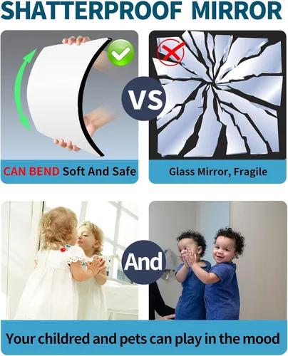 Vista 4 de Espejo de pared irrompible de longitud completa, espejos para dormitorio, espejo sobre la puerta, 2 piezas de 24 x 14 pulgadas, acrílico