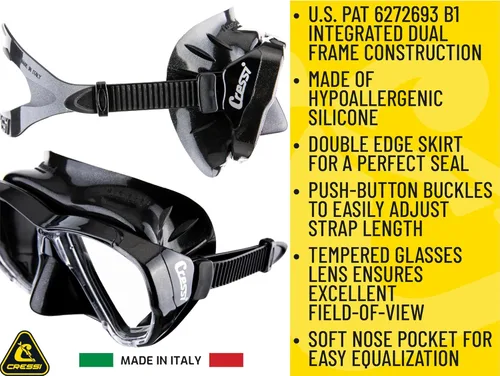Vista 3 de Cressi Adult Dive Mask with Inclined Lens for Scuba Diving - Optical Lenses Available - Big Eyes - Made in Italy