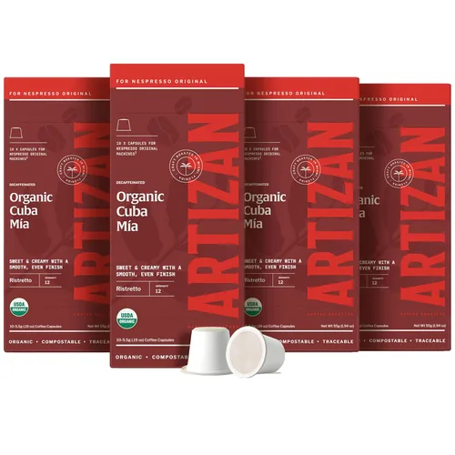 Vista 11 de Artizan Coffee - Cápsulas de café descafeinado orgánico suizo para Nespresso Original Cuba Mia 10 cápsulas compostables para el hogar