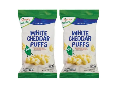 Simply Nature - Puffs de queso cheddar blanco | 4 onzas, (paquete de 2, 8 onzas en total) | Sin gluten, sin OMG, sin sabores ni colores artificiales